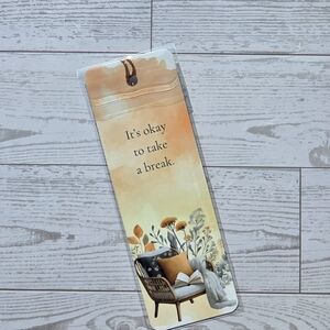 🪷 Cozy Reading Nook Metal Bookmark – “It’s Okay to Take a Break” Quote